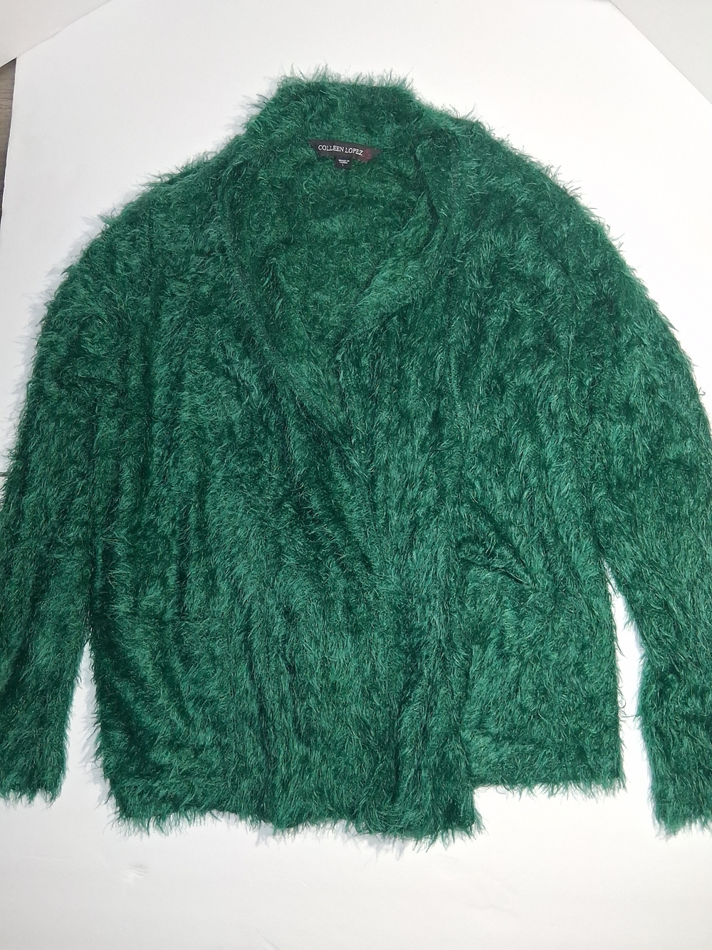 Colleen Lopez Green Fuzzy Cardigan Sweater Size Large